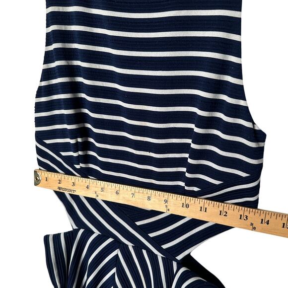 Anthropologie x Hutch M Kinsley Cutout Dress Striped Stretch Fit&Flare Navy Blue - Picture 5 of 8